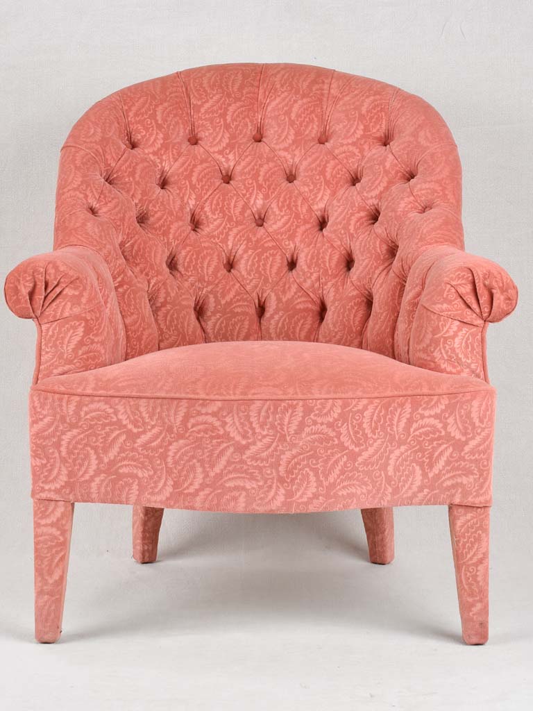 Tufted pink Duchesse brisée - armchair and footrest