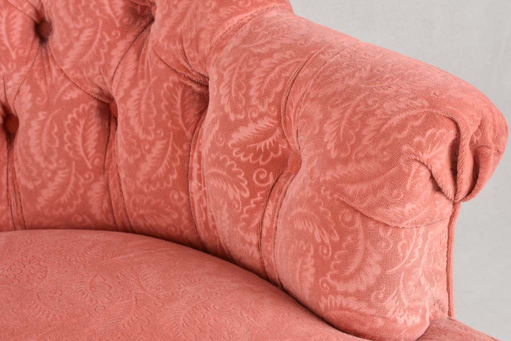 Tufted pink Duchesse brisée - armchair and footrest