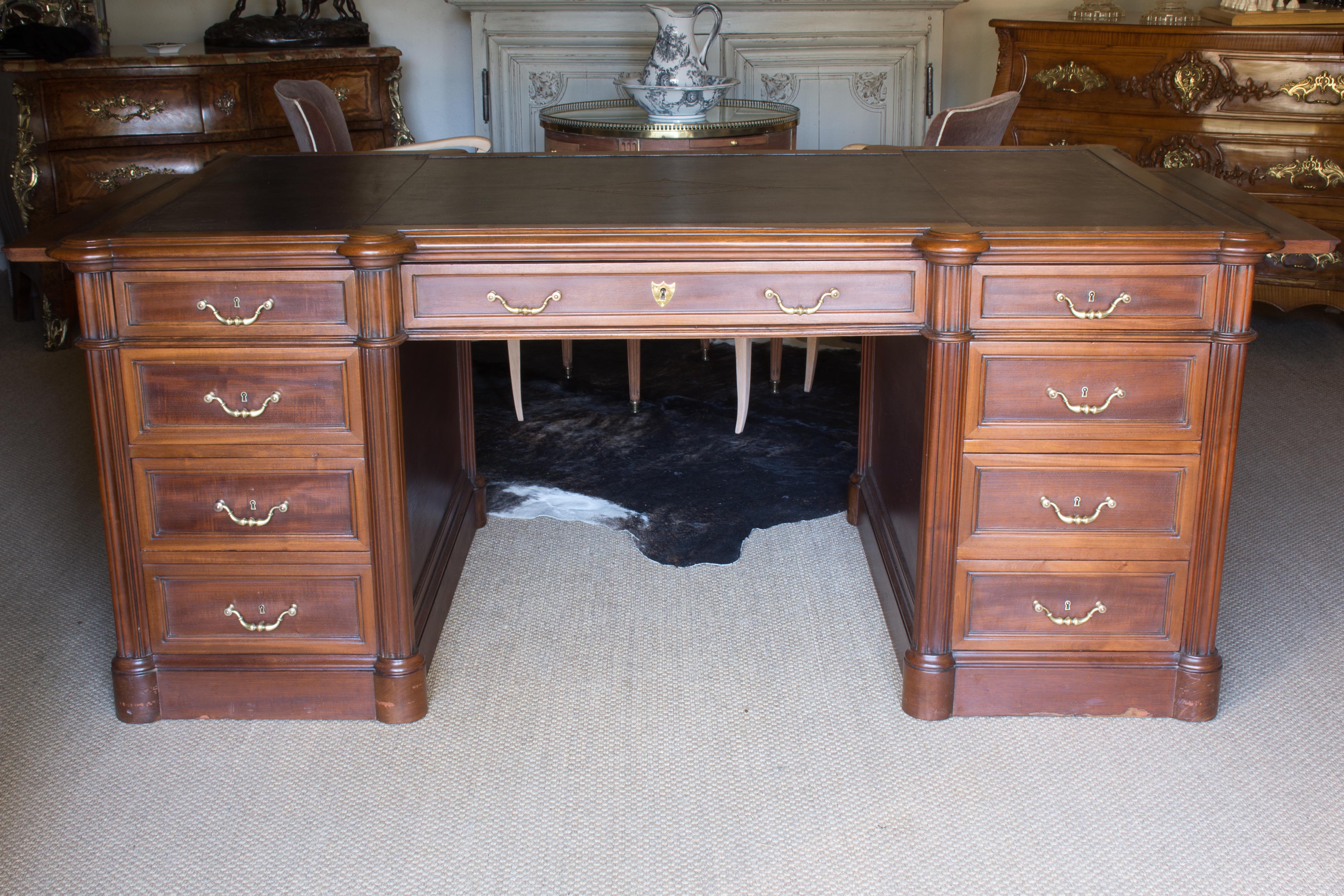 Late 19th century blonde mahogany Notary's desk with leather top