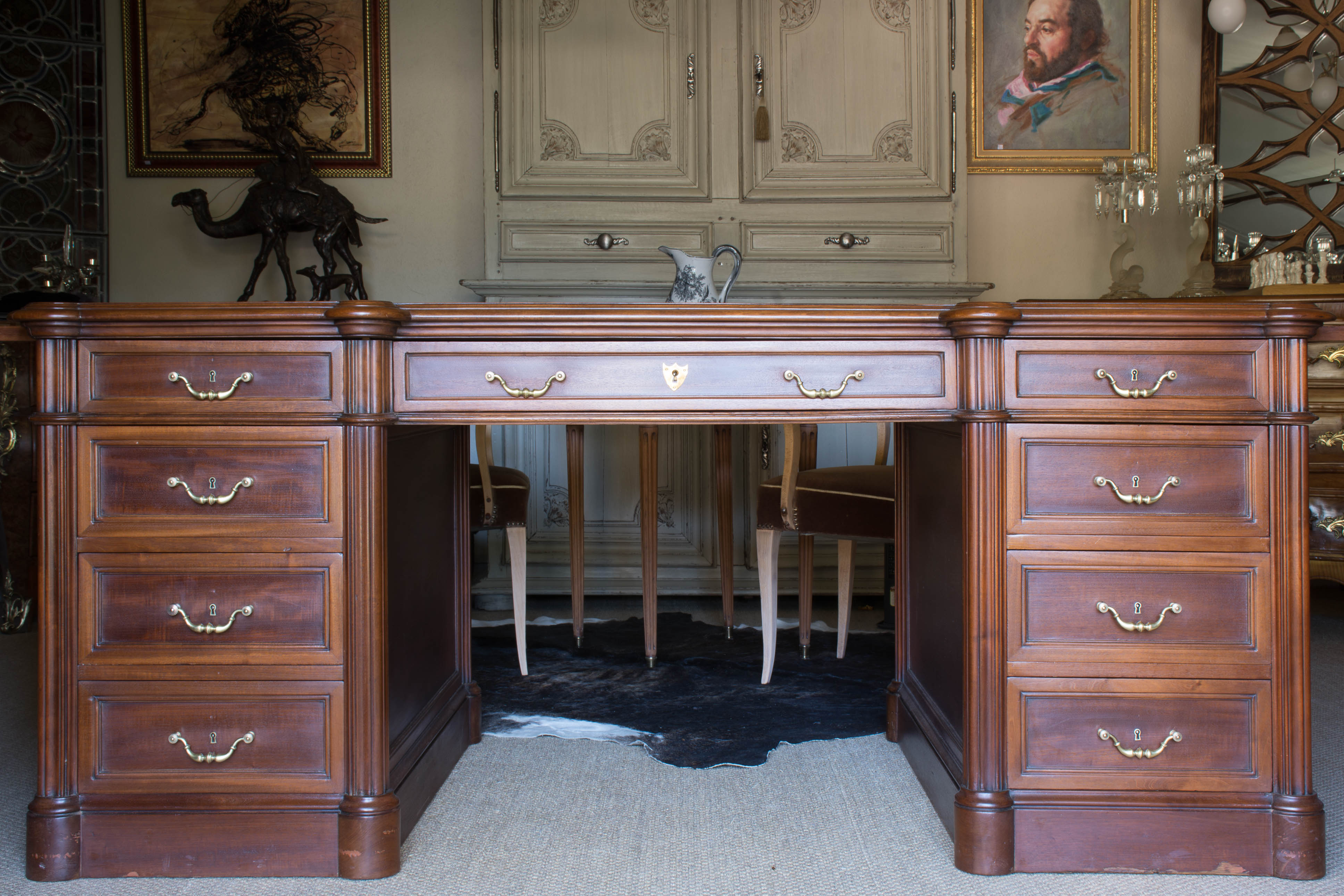 Late 19th century blonde mahogany Notary's desk with leather top