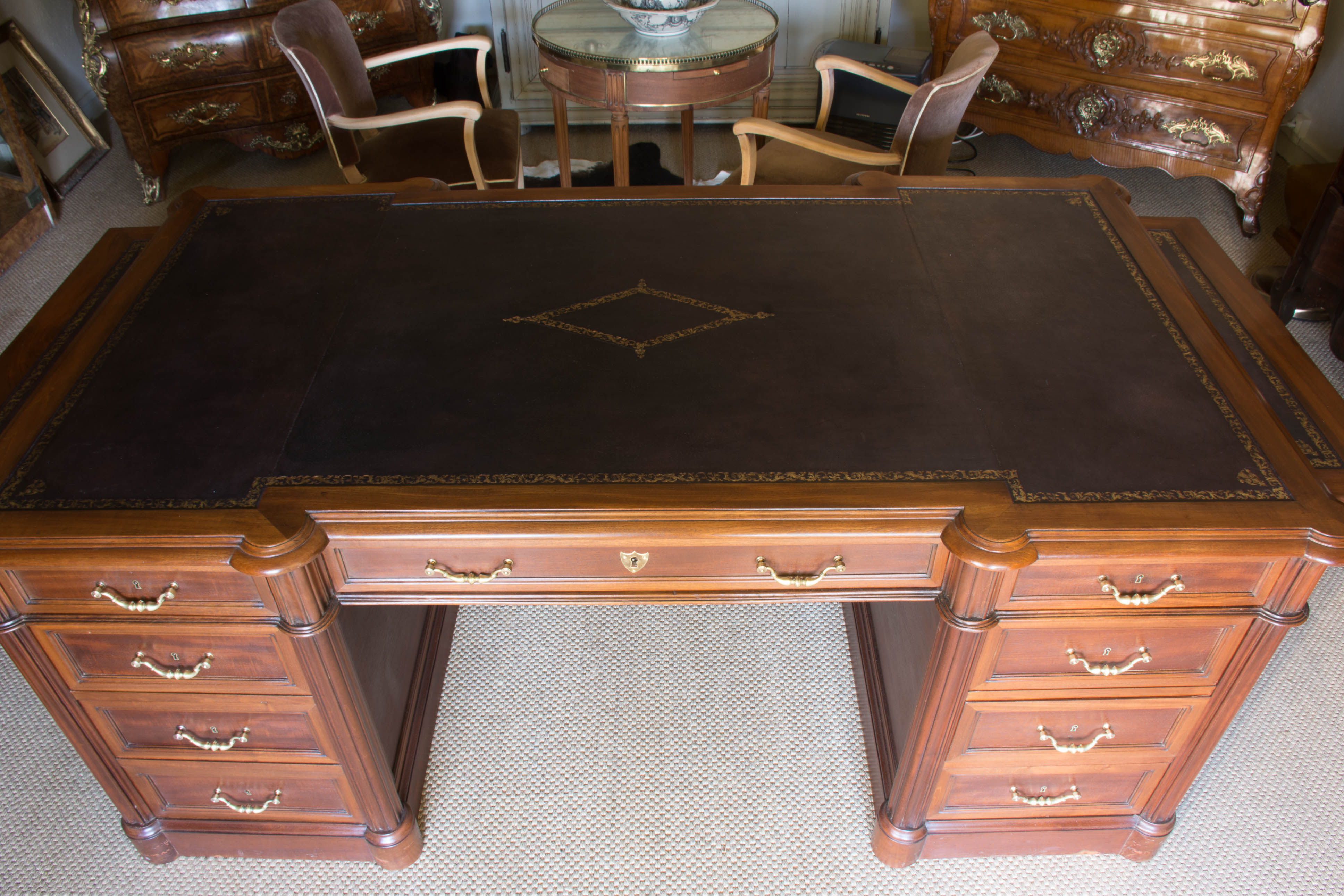 Late 19th century blonde mahogany Notary's desk with leather top