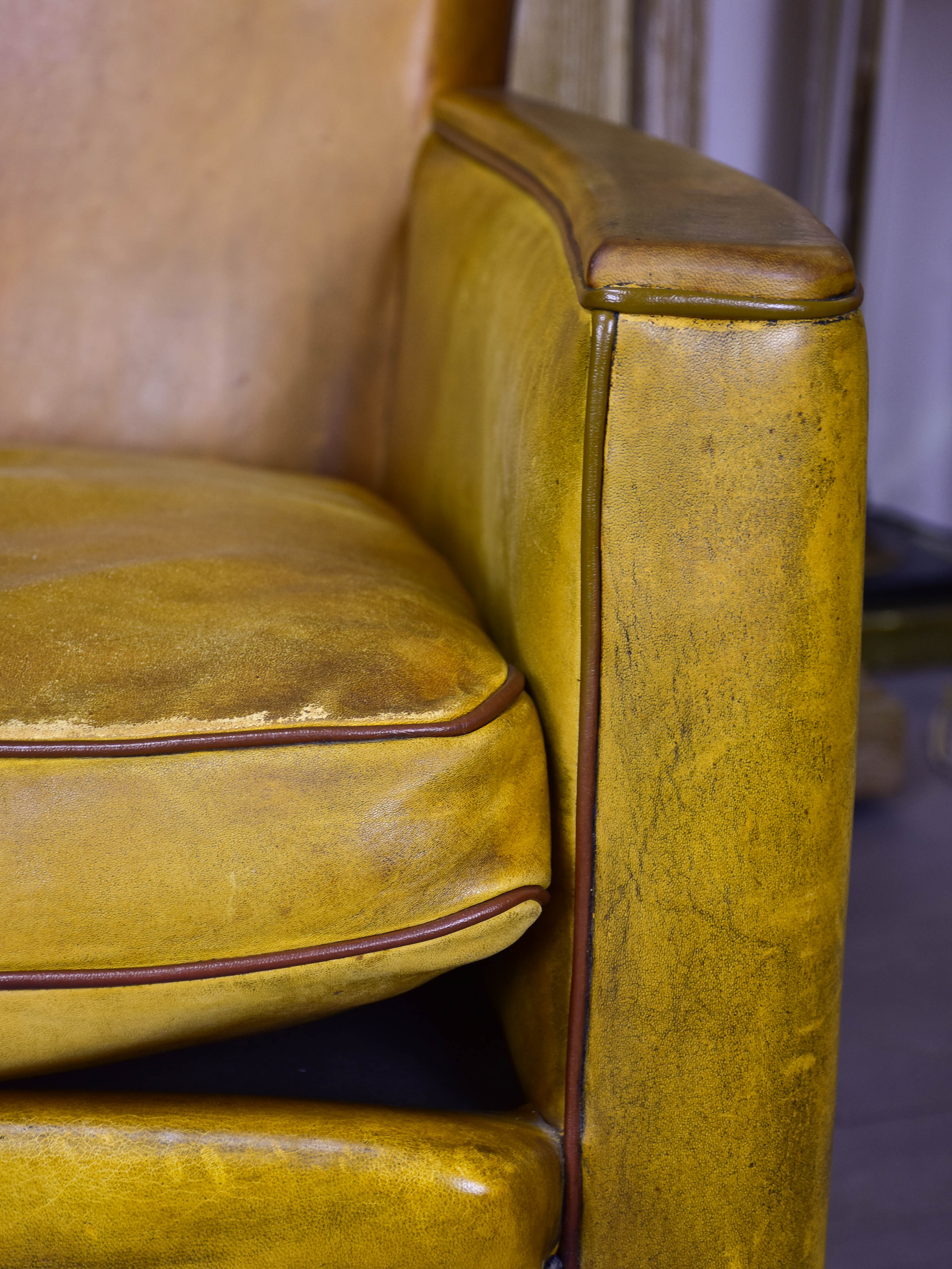 Pair of vintage French leather club chairs