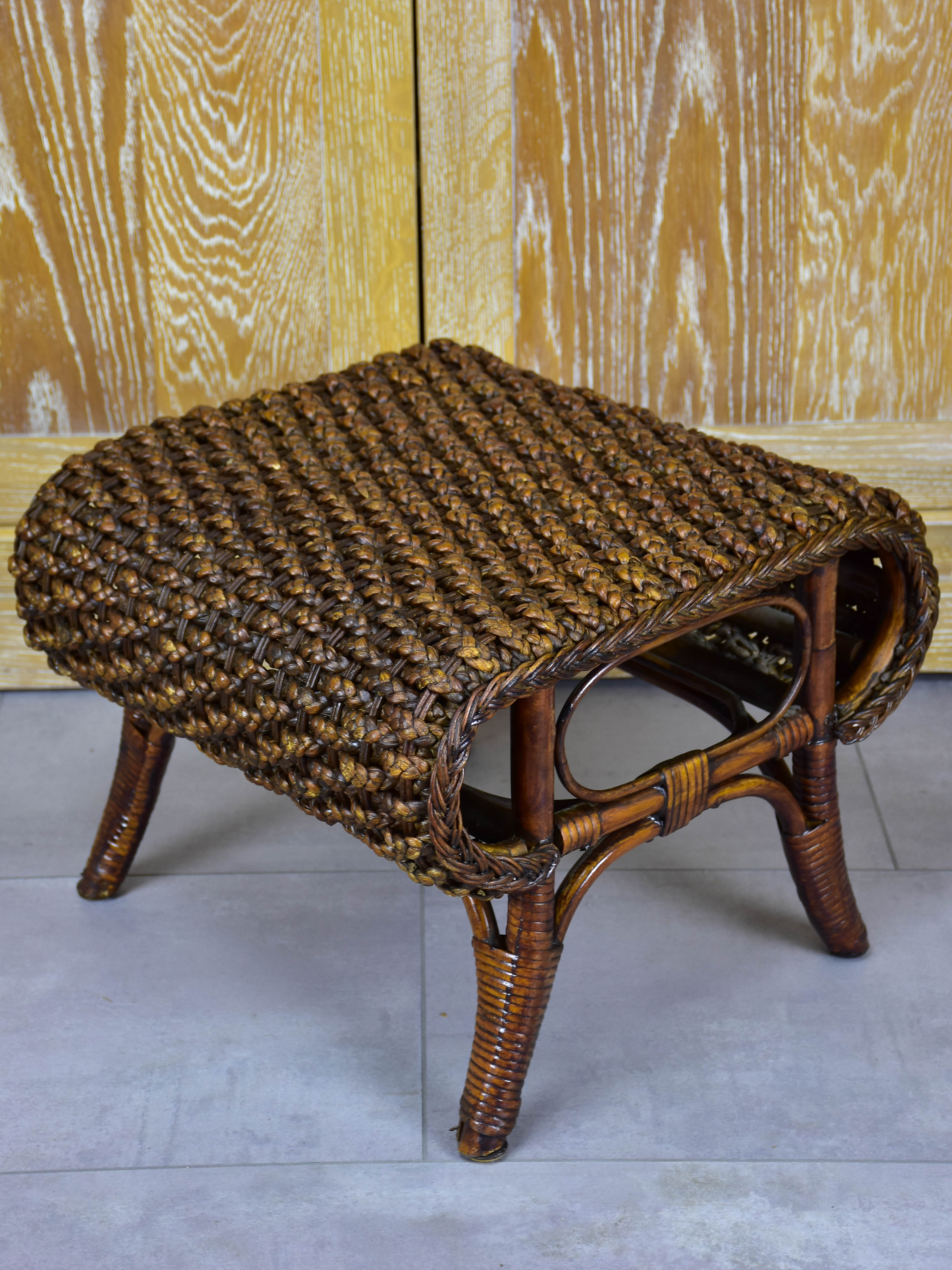 Pair of vintage rattan and cane footstools