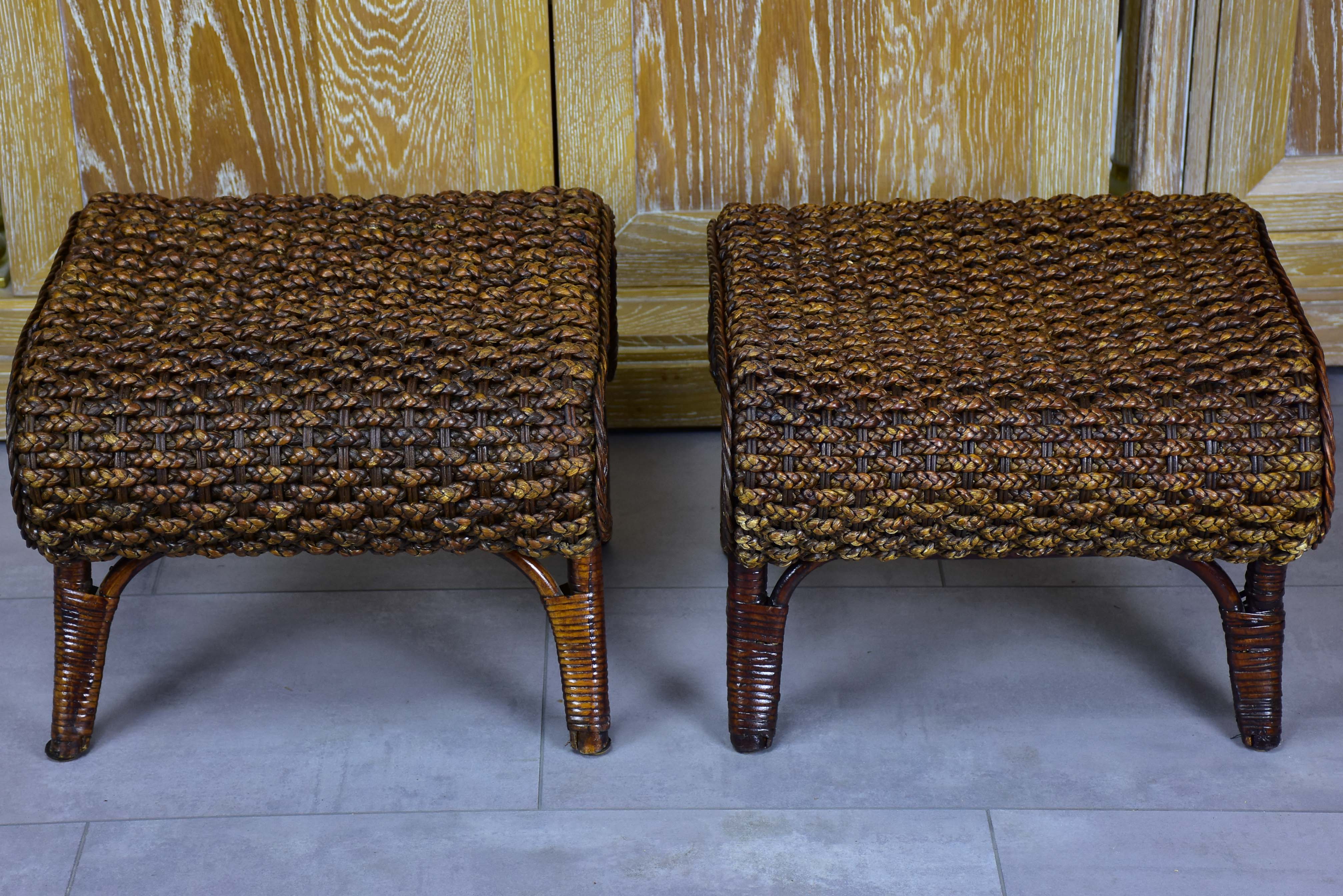 Pair of vintage rattan and cane footstools