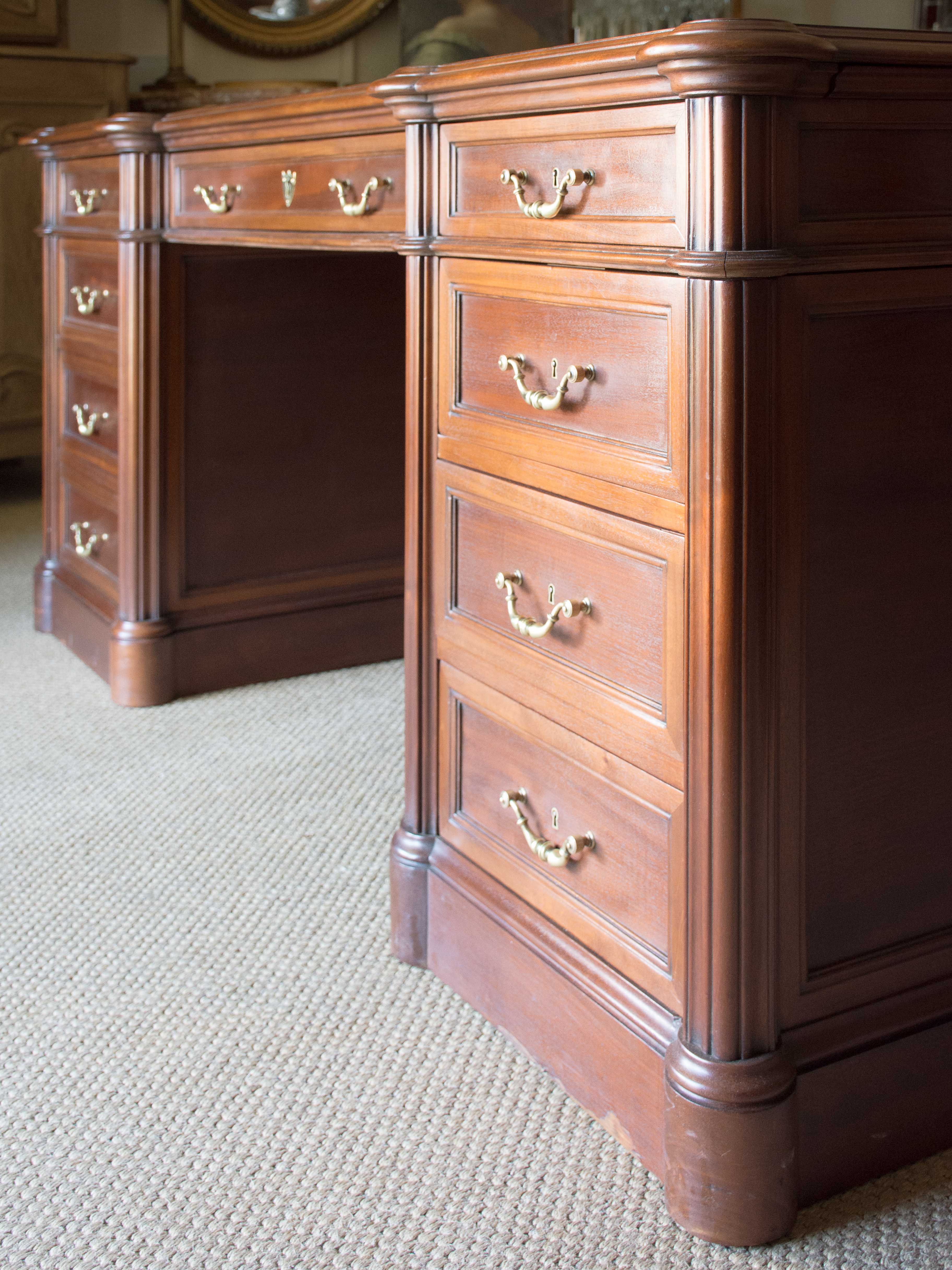 Late 19th century blonde mahogany Notary's desk with leather top