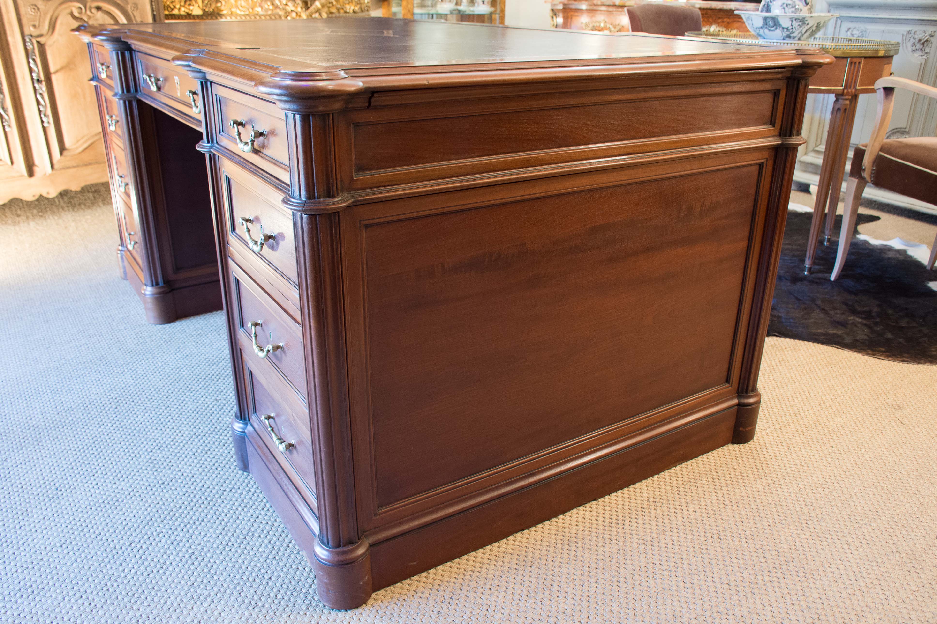 Late 19th century blonde mahogany Notary's desk with leather top