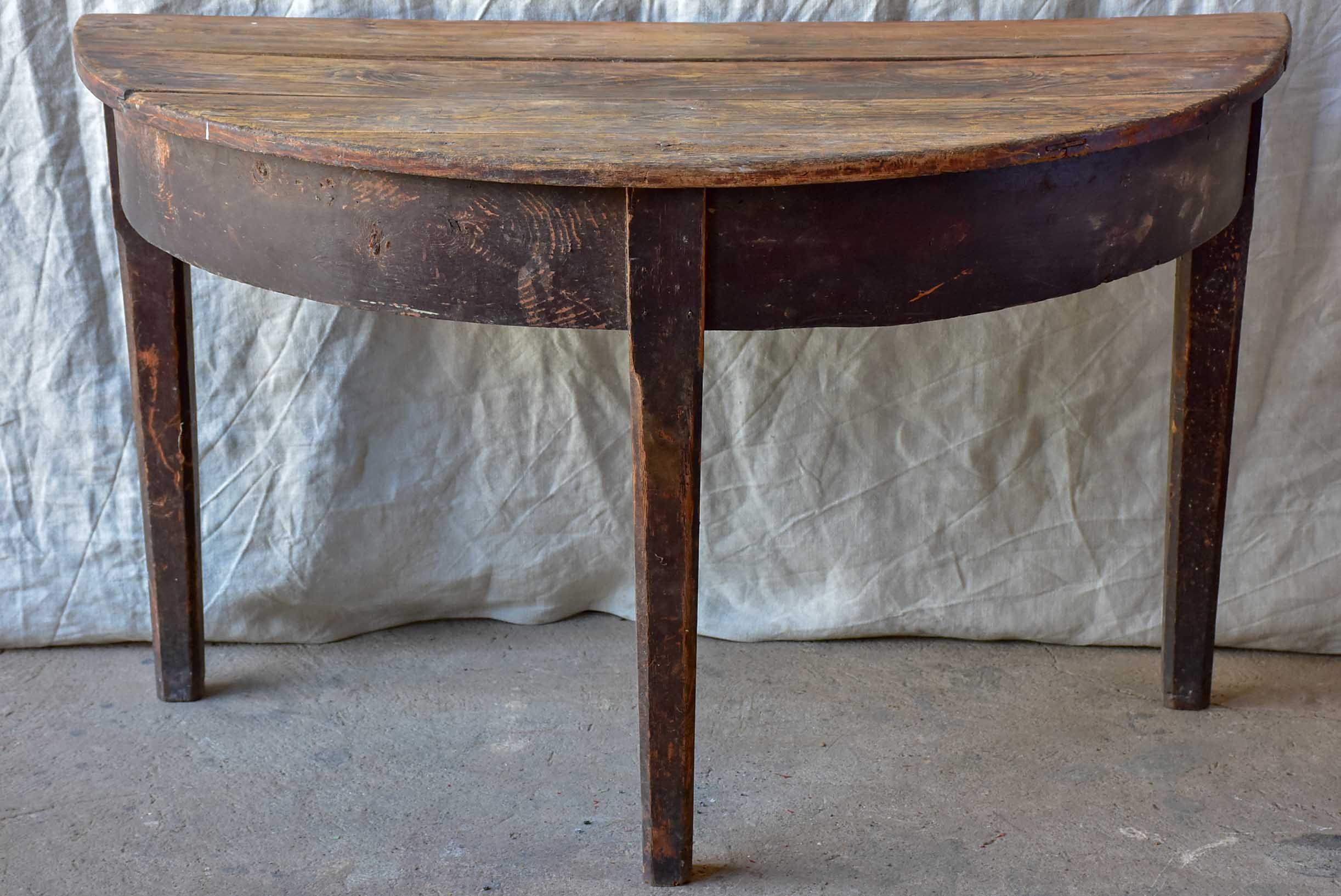 Rustic antique French demilune console table