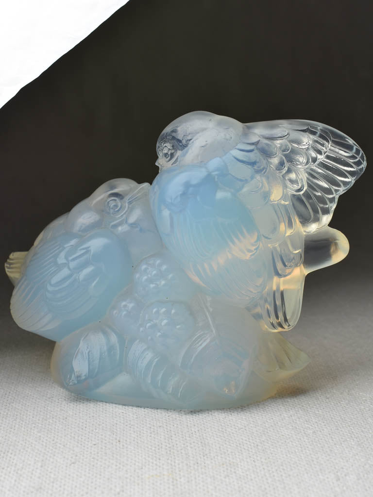 3 antique Sabino cast glass sparrows - blue / peach