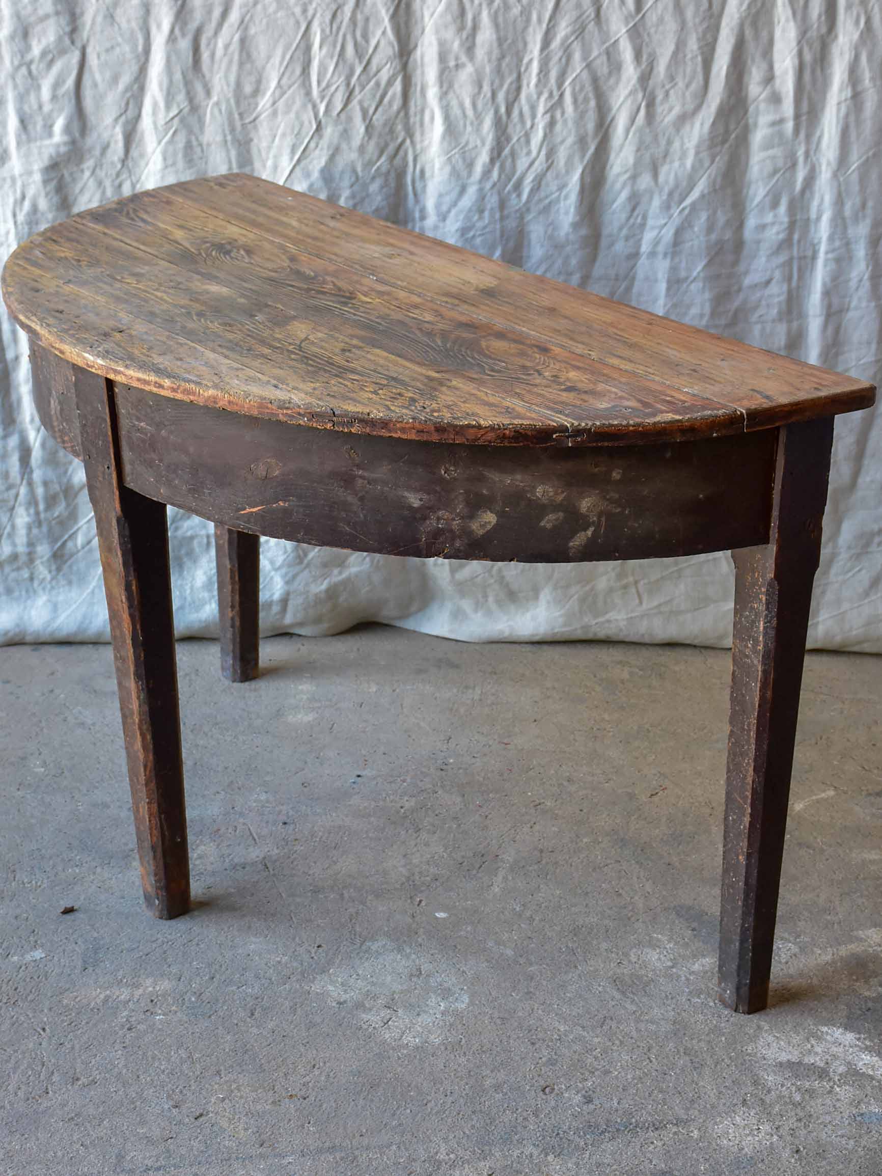 Rustic antique French demilune console table