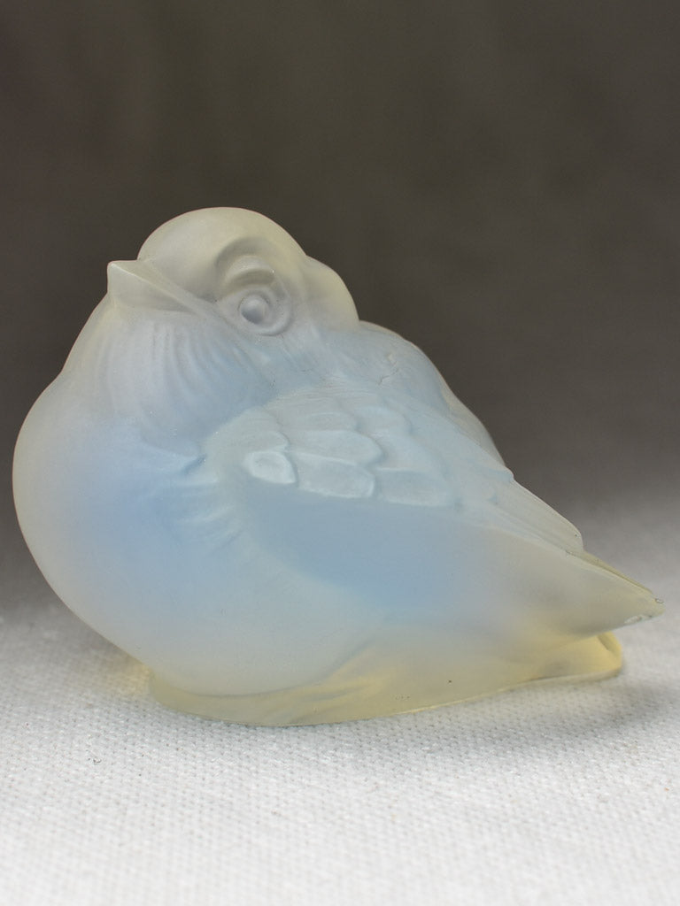 3 antique Sabino cast glass sparrows - blue / peach