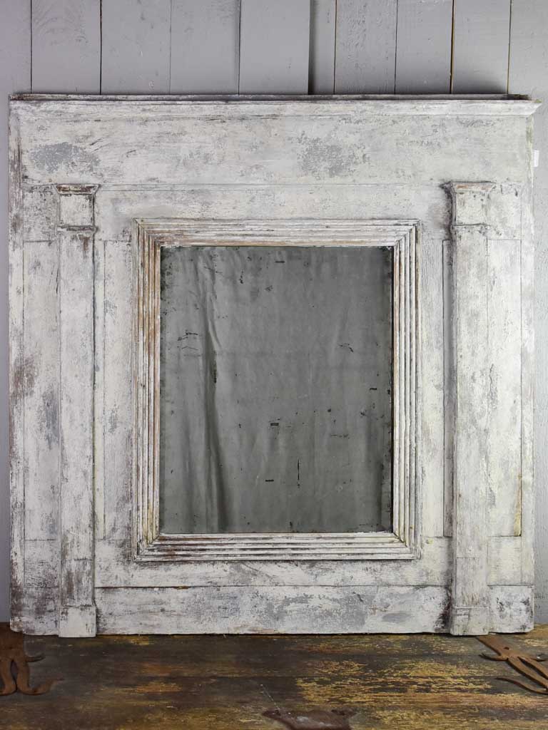 Late 18th Century Directoire trumeau mirror with grey patina 42½" x 43"