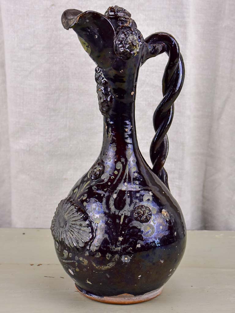 18th Century demoiselle d'Avignon glazed wine pitcher