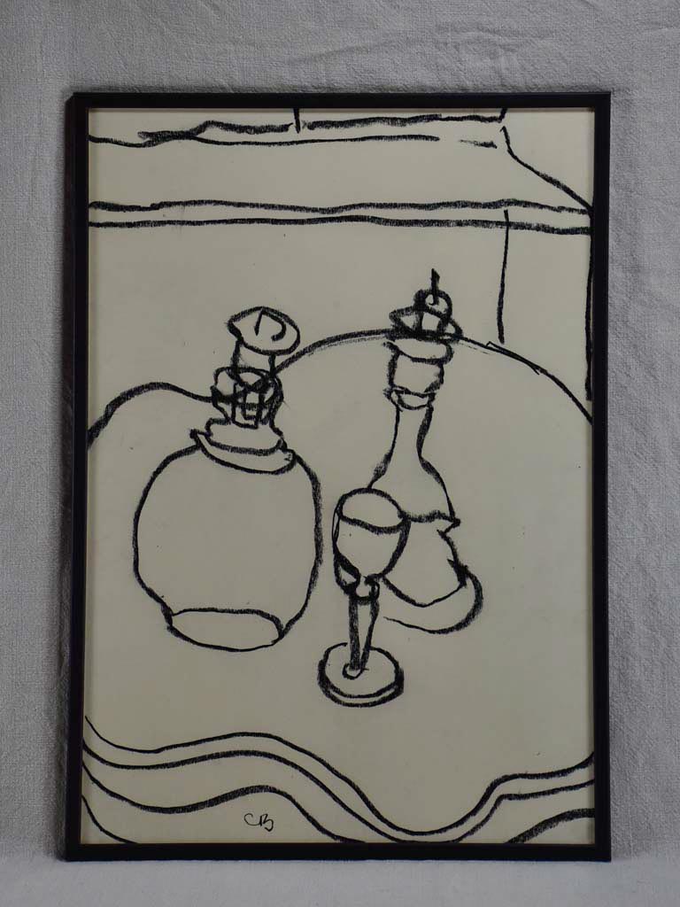 2/4 Still life with carafe, candlestick and wine glass - charcoal on paper - Caroline Beauzon 18½ x 26""