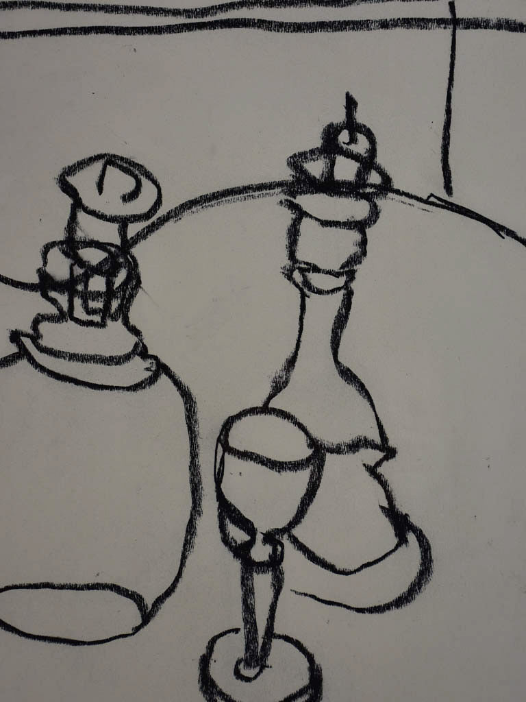 2/4 Still life with carafe, candlestick and wine glass - charcoal on paper - Caroline Beauzon 18½ x 26""