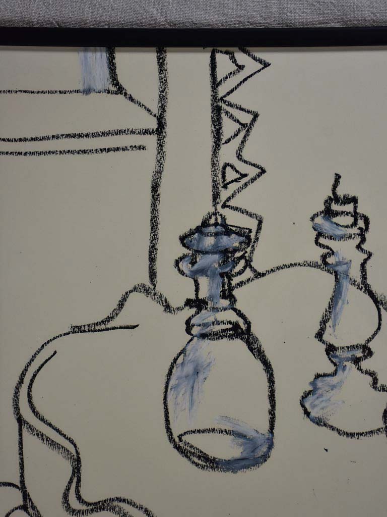 3/4 Still life with carafe, candlestick and wine glass - charcoal on paper - Caroline Beauzon 18½ x 26""