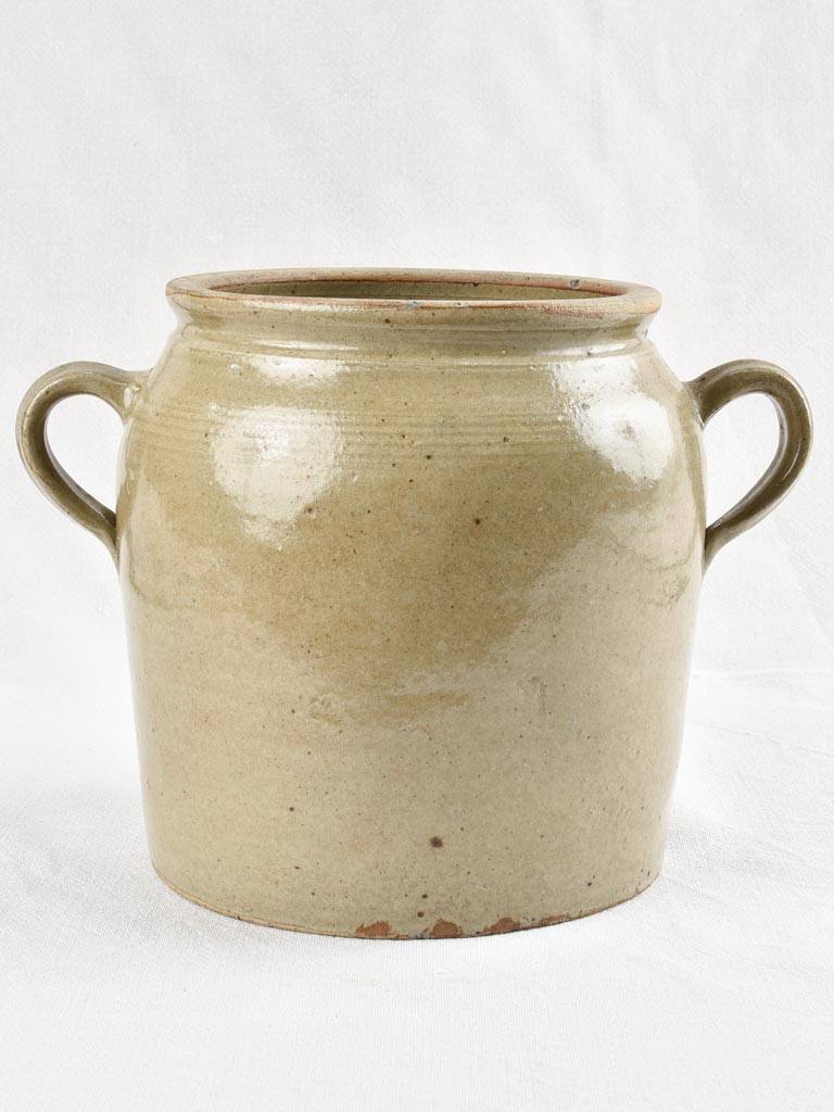 Antique French crock pot with 2 handles, ribbed