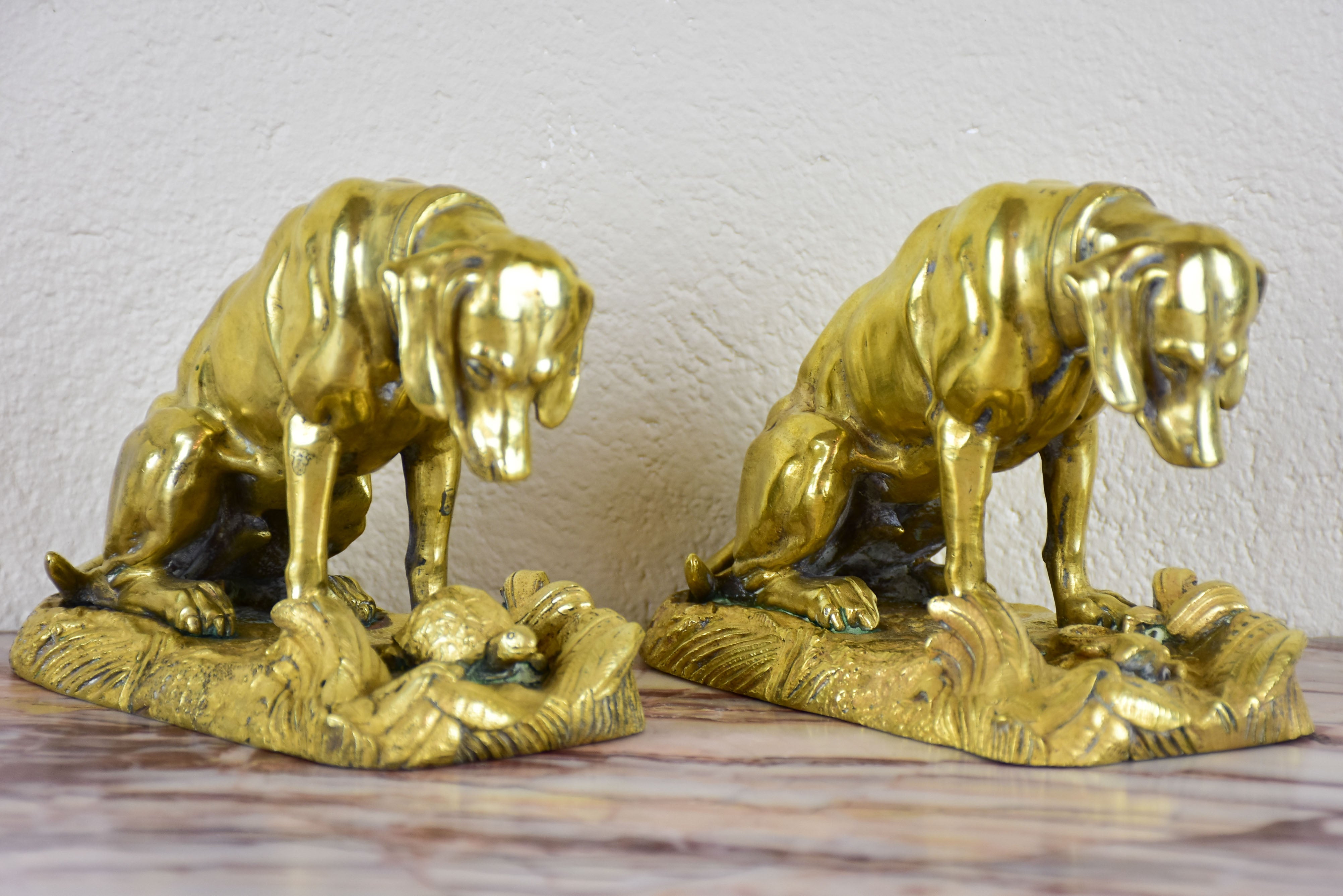 Pair of antique french bookends - dogs