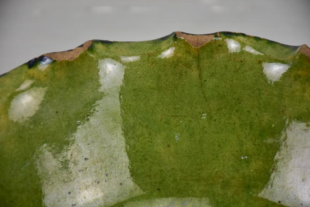 SOLD - MA Mid Century French salad bowl with rippled edge and green glaze