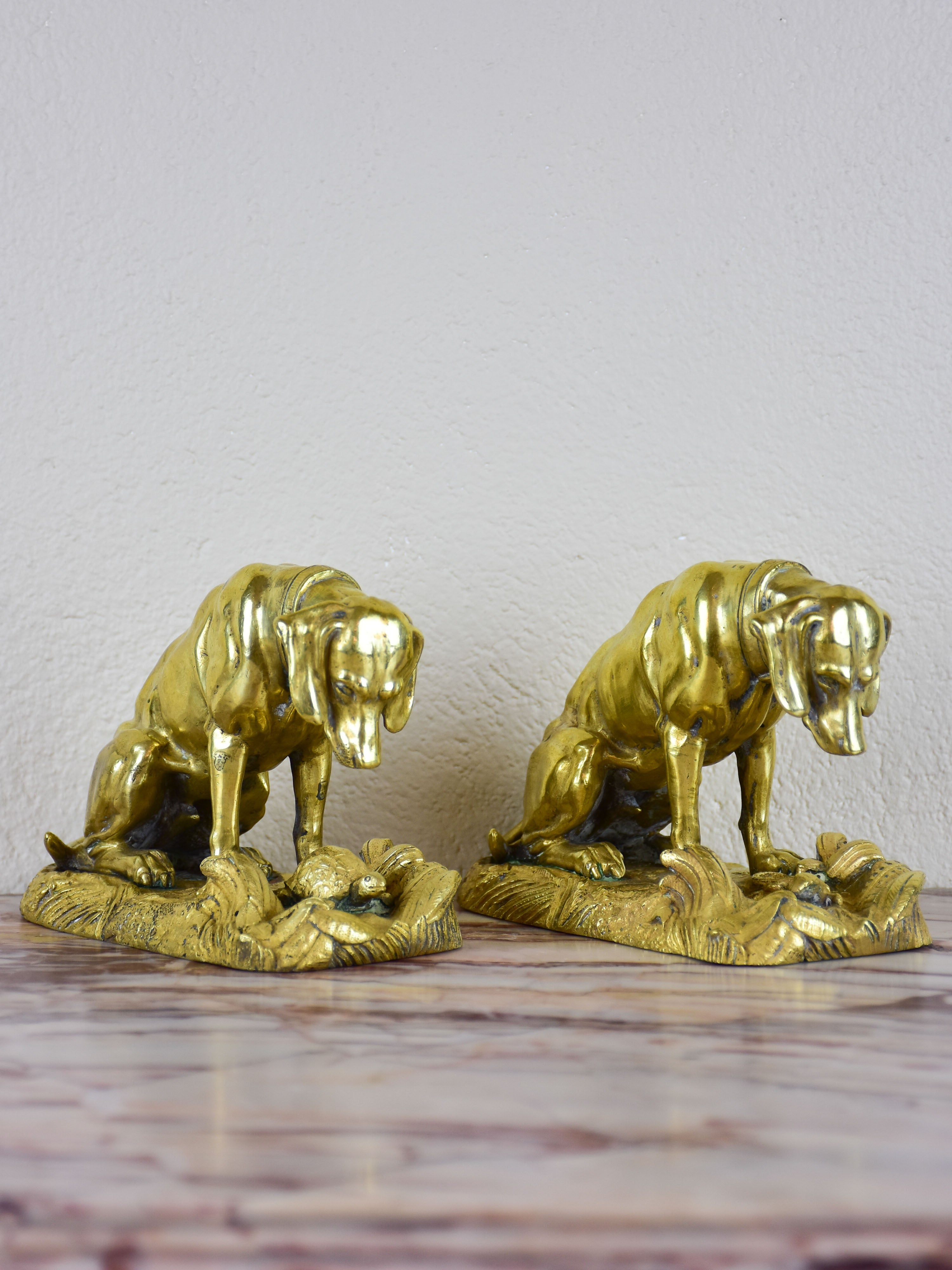 Pair of antique french bookends - dogs