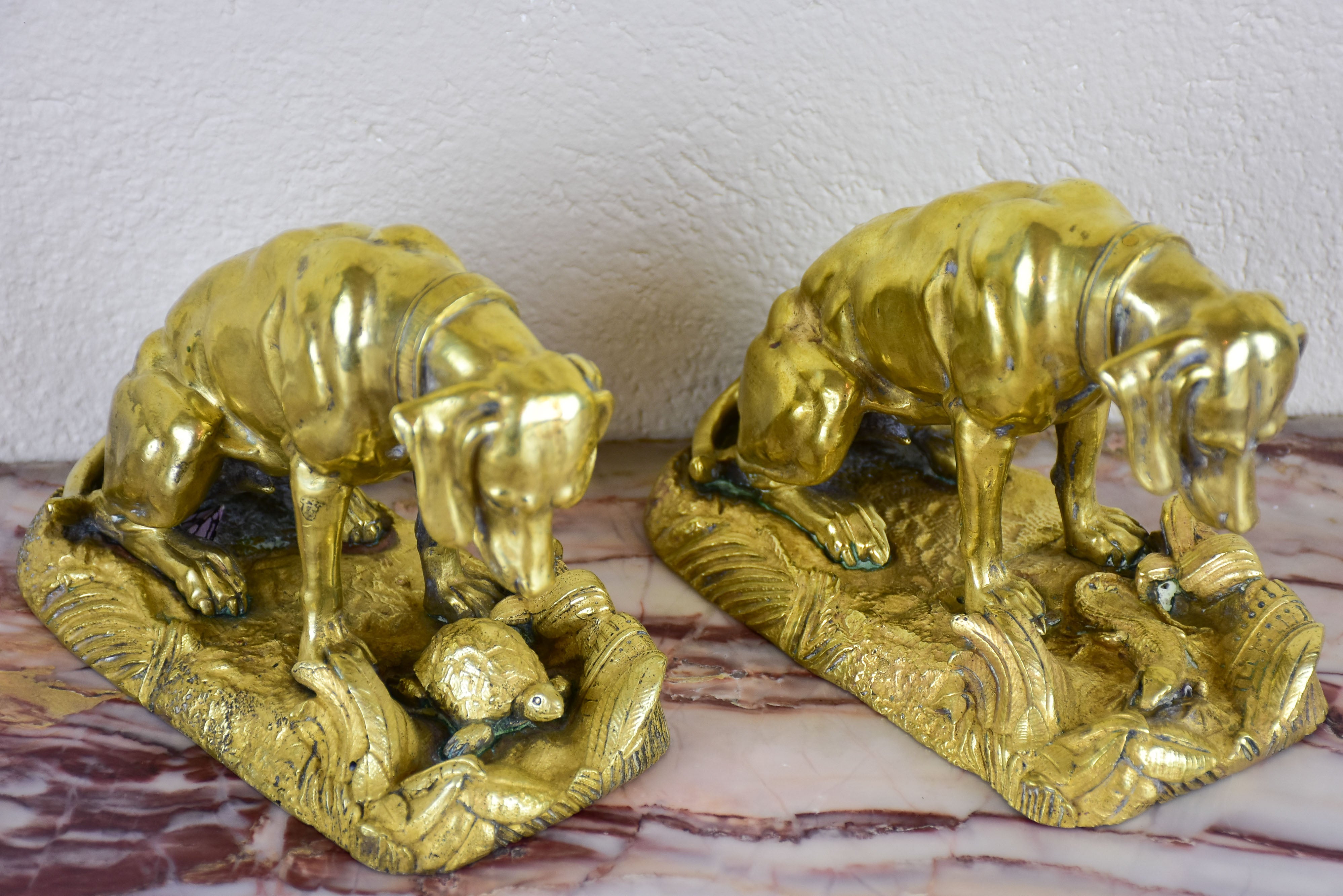 Pair of antique french bookends - dogs