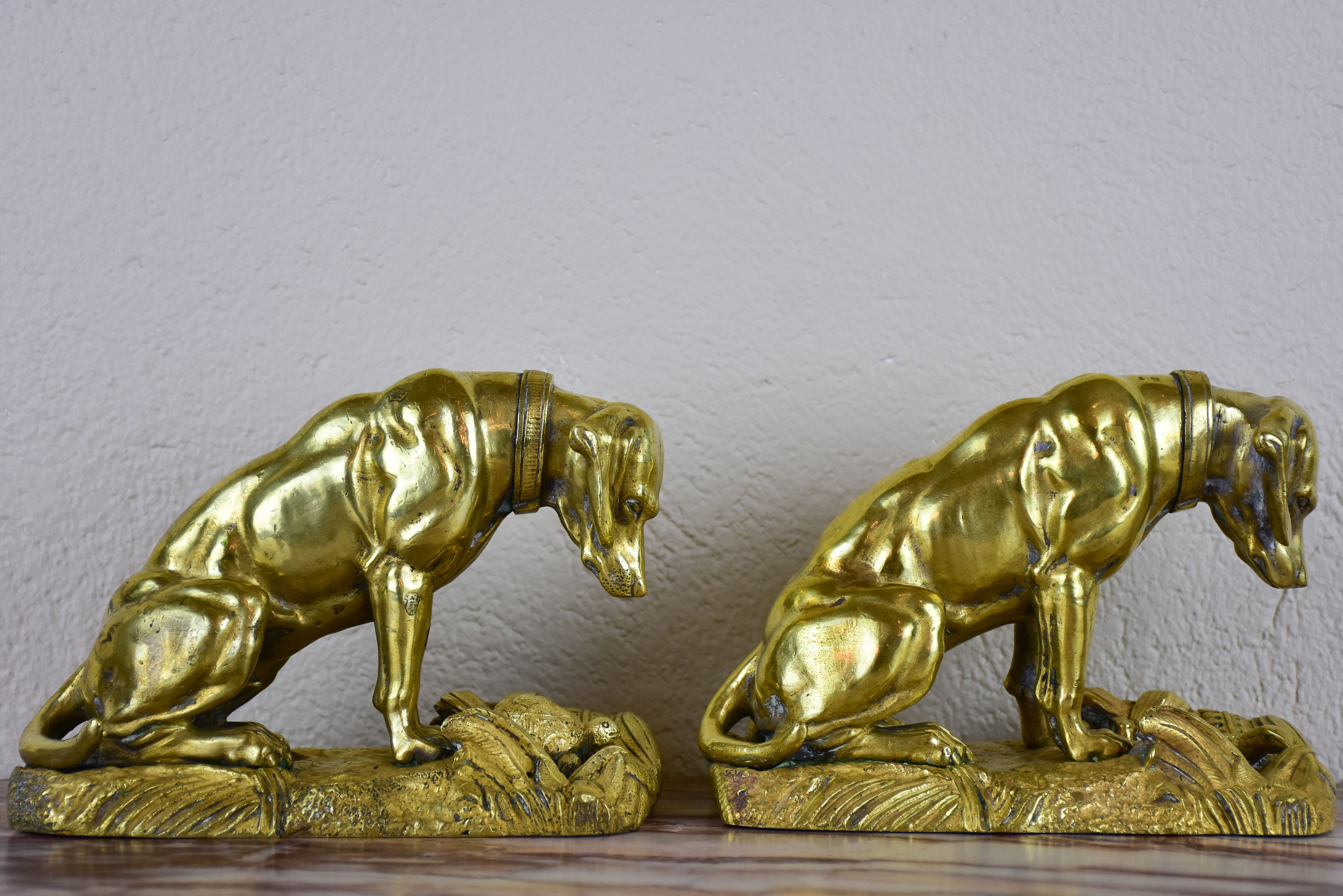 Pair of antique french bookends - dogs