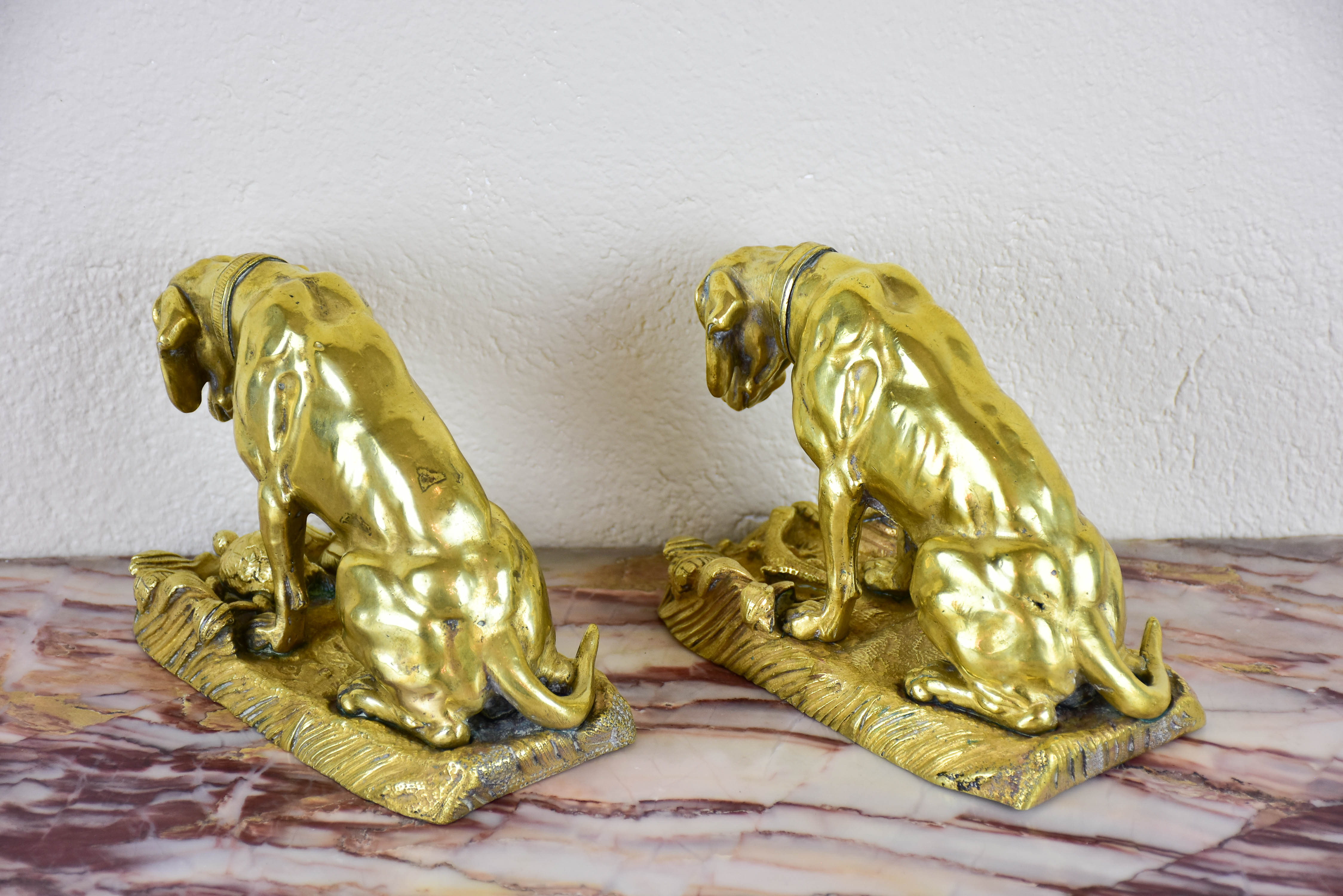 Pair of antique french bookends - dogs