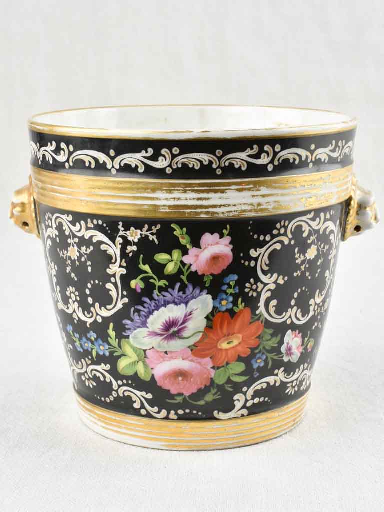 Antique black floral Napoleon III cachepot