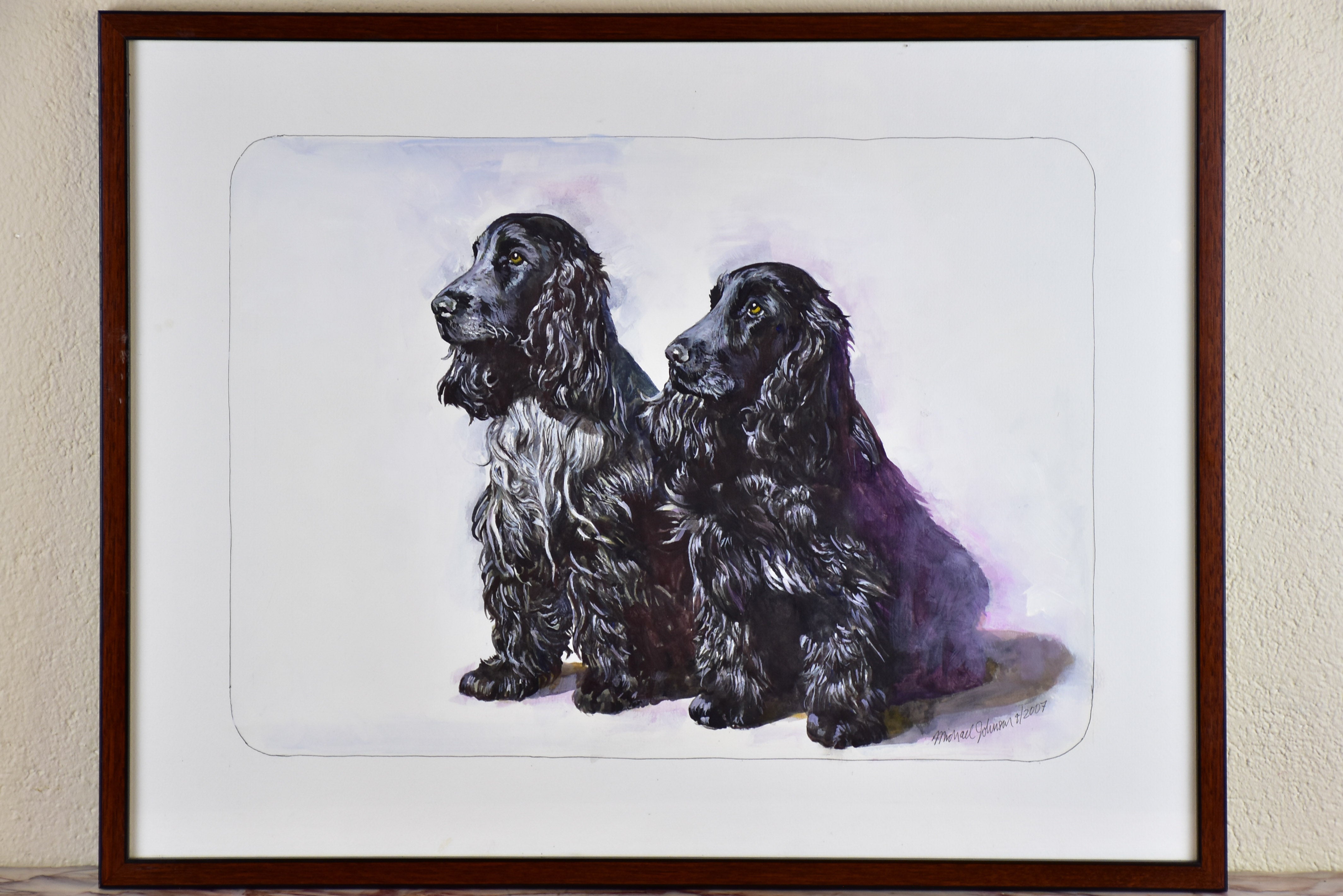 Water color painting of two black Cocker Spaniels 22 ½'' x 17 ¼''