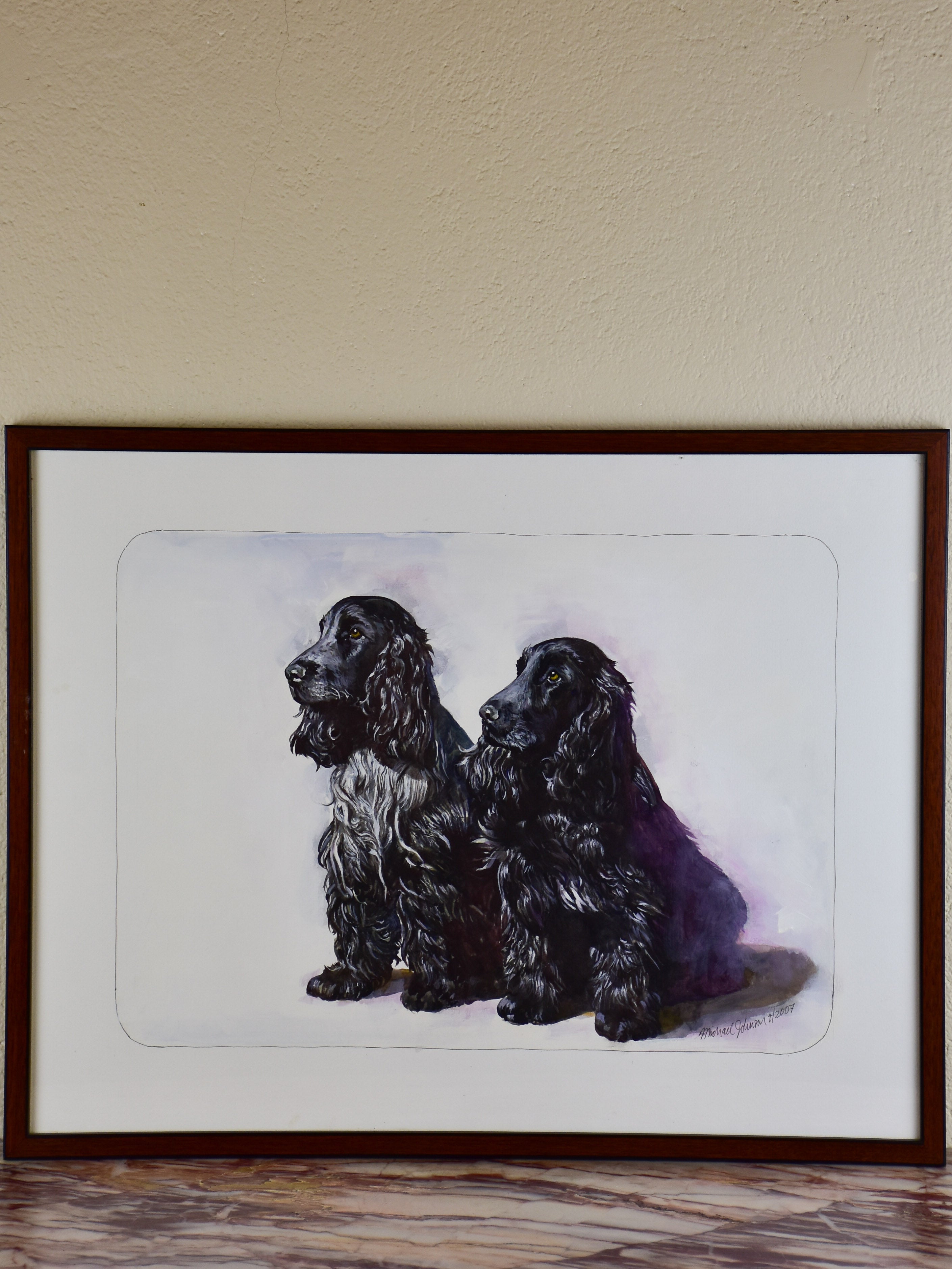 Water color painting of two black Cocker Spaniels 22 ½'' x 17 ¼''