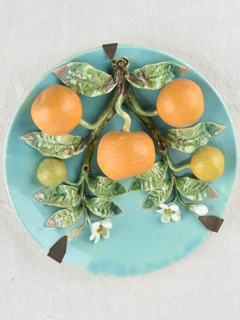 Menton Majolica wall plate w/ oranges & blossom - 1940s - 9¾"