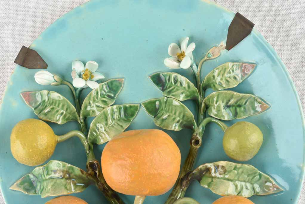 Menton Majolica wall plate w/ oranges & blossom - 1940s - 9¾"