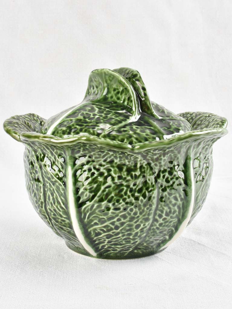 Vintage Barbotine ceramic cabbage leaf tureen