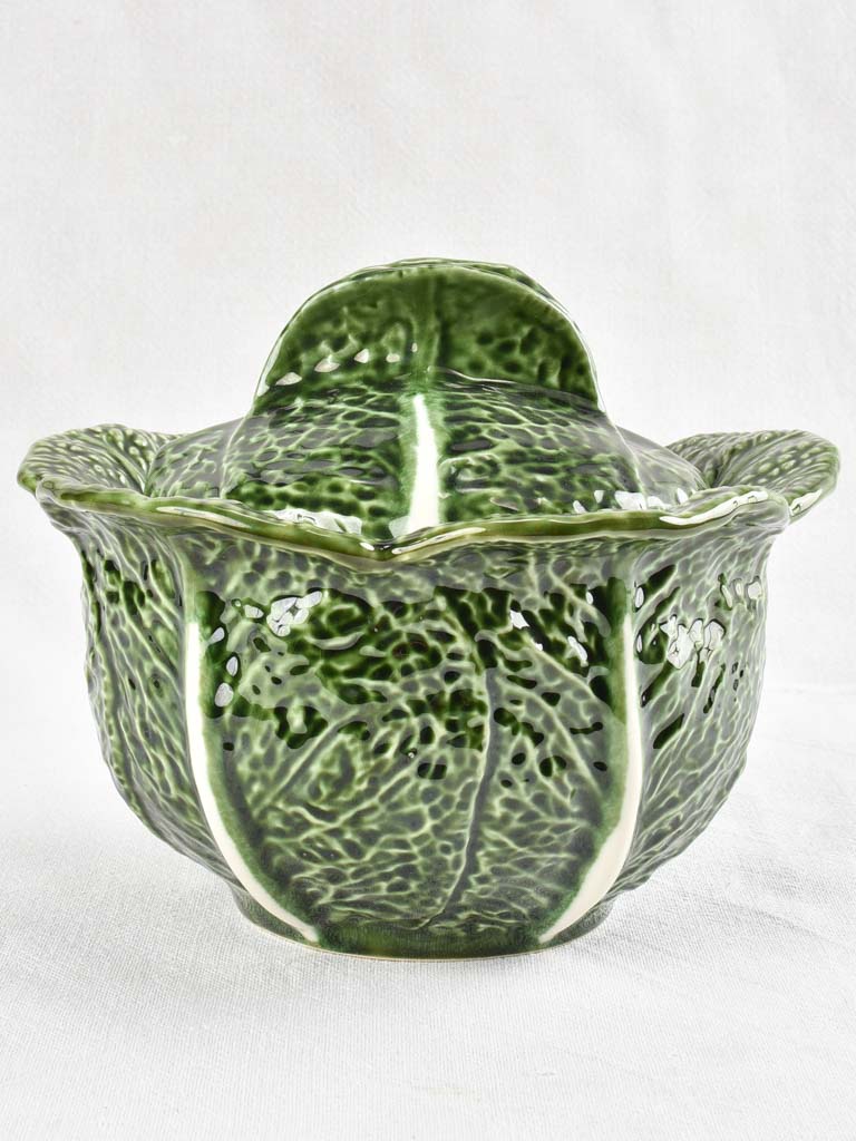 Vintage Barbotine ceramic cabbage leaf tureen