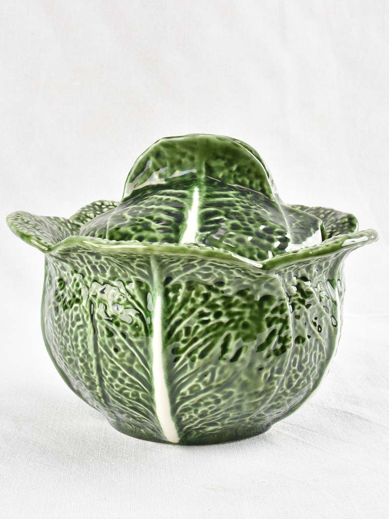 Vintage Barbotine ceramic cabbage leaf tureen