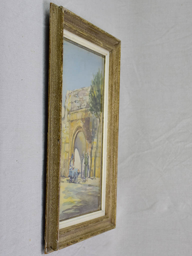 Early 20th Century watercolor - Street vendor and an arch stone wall 22" x 17"