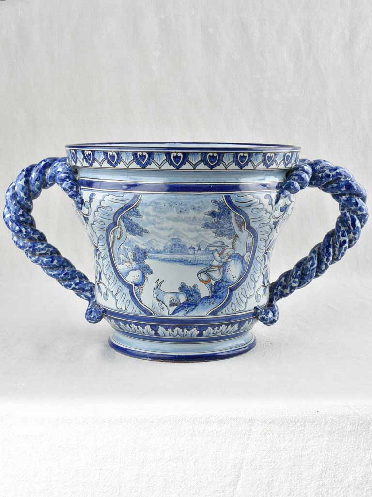 Stylish Blue & White Earthenware Cachepot