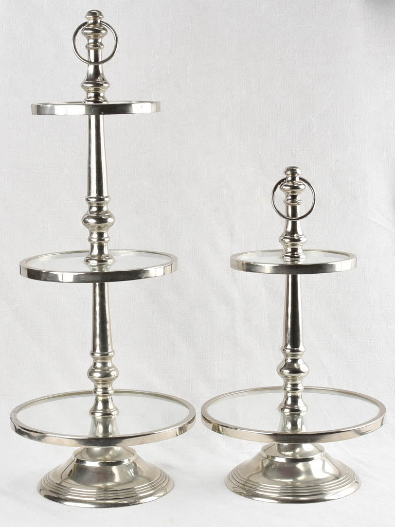 2 antique cake presentation stands from a patisserie - glass & chrome 31½"