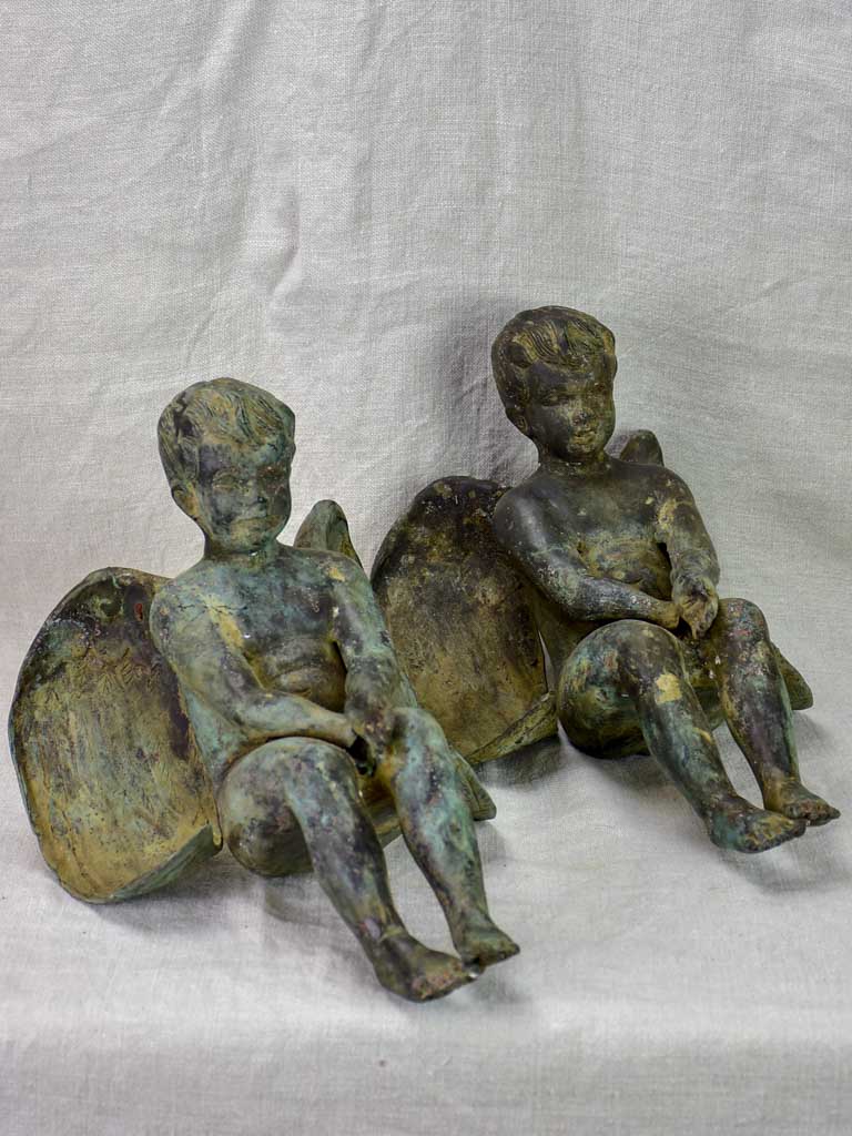 Pair of antique French angels made from metal