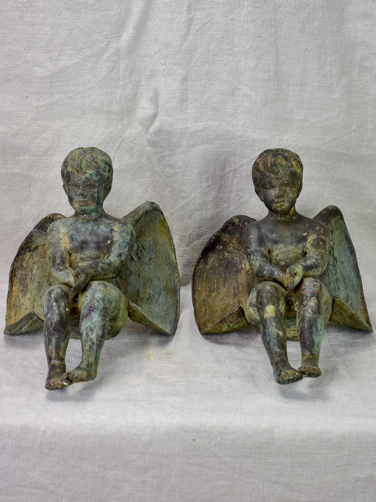 Pair of antique French angels made from metal