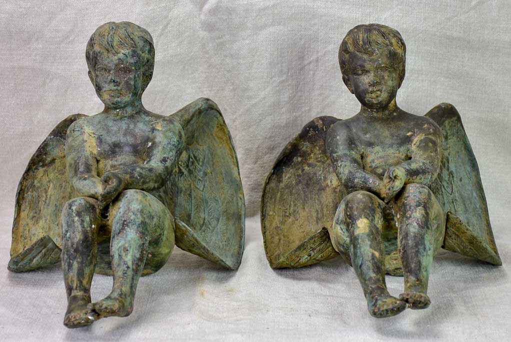 Pair of antique French angels made from metal