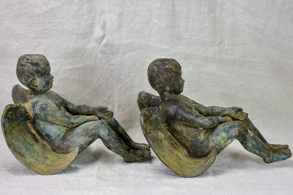 Pair of antique French angels made from metal