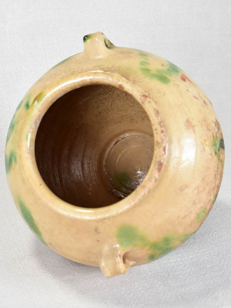 19th century Spanish confit pot - cream with green glaze 9"