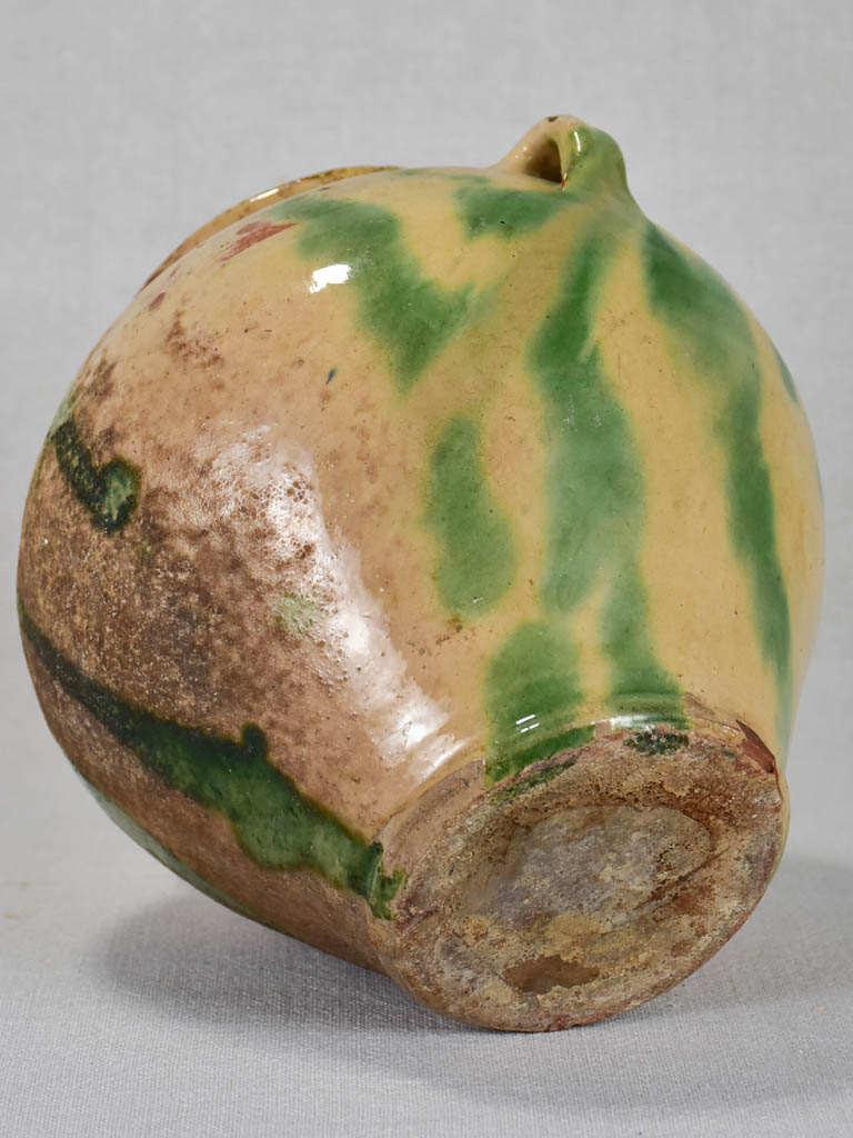 19th century Spanish confit pot - cream with green glaze 9"