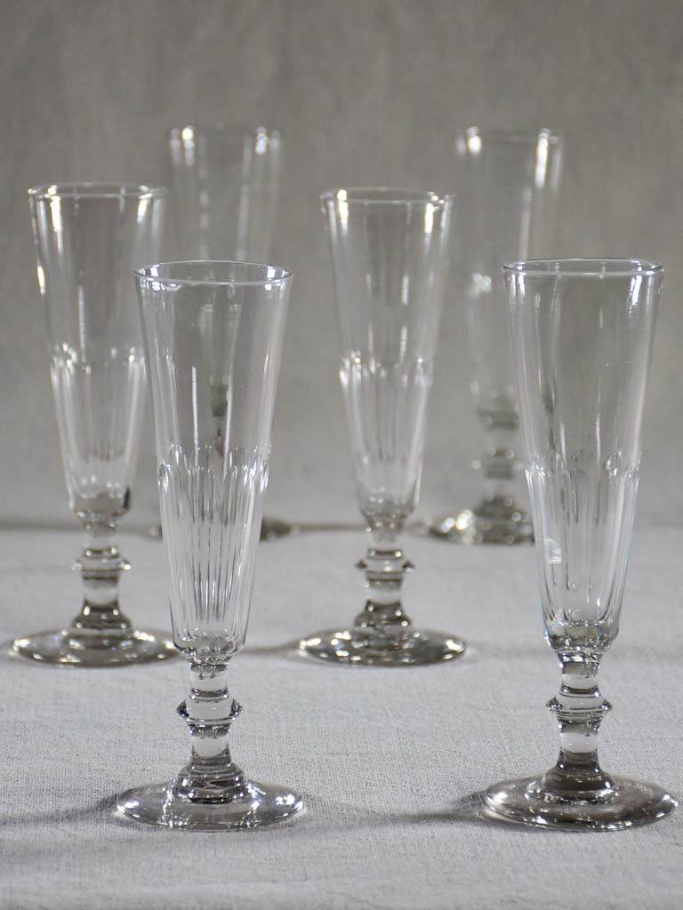 Set of six slender champagne flutes from the 1930's