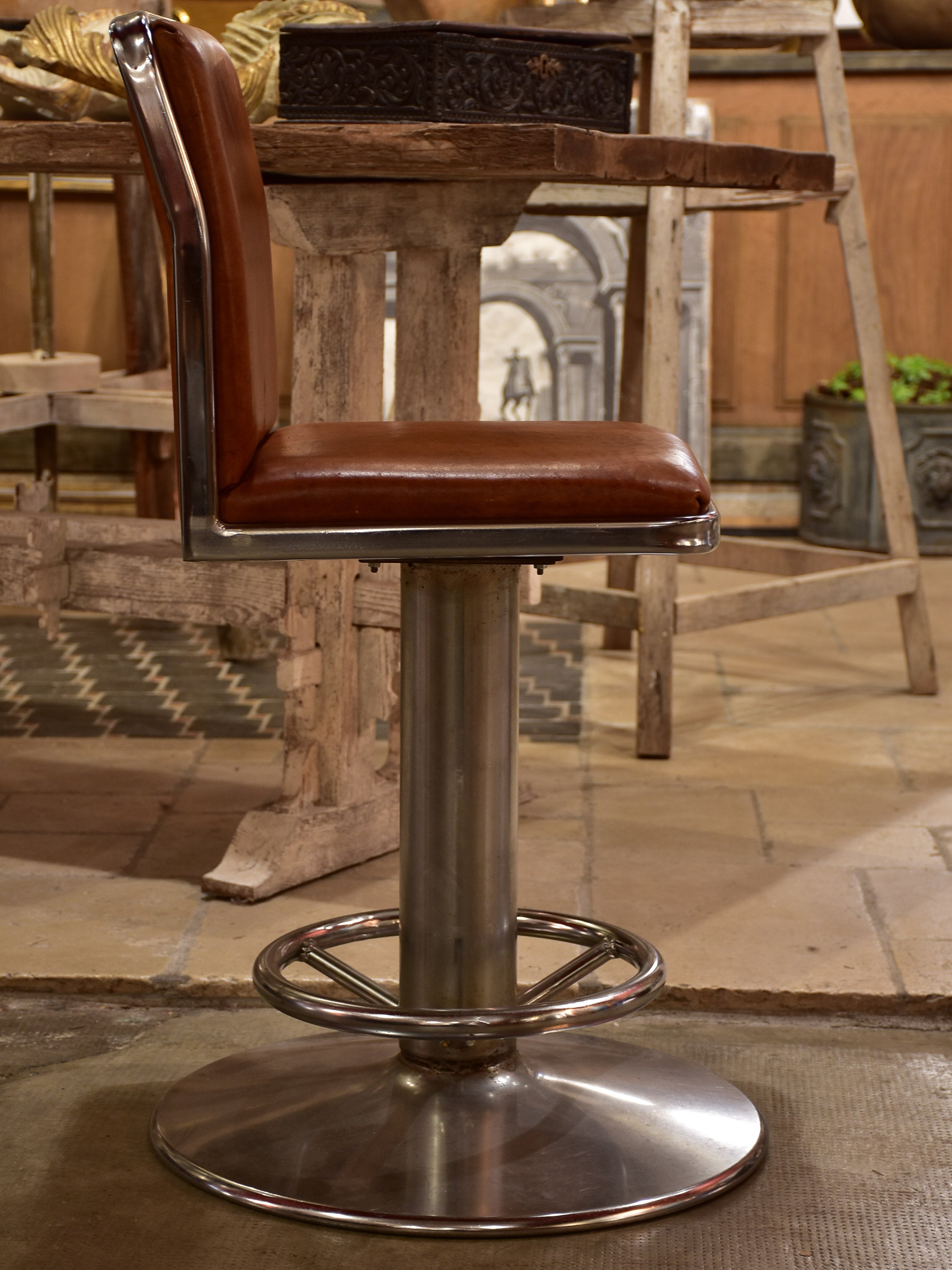 Vintage French leather barstool