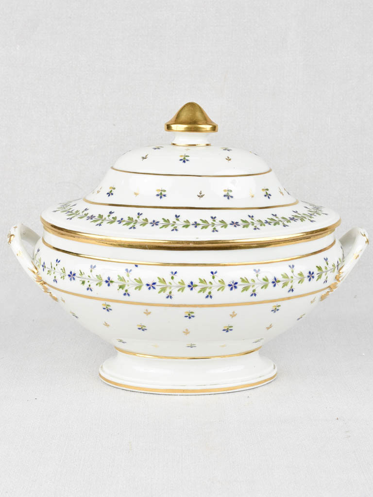 18th century soup tureen gold green & blue flowers