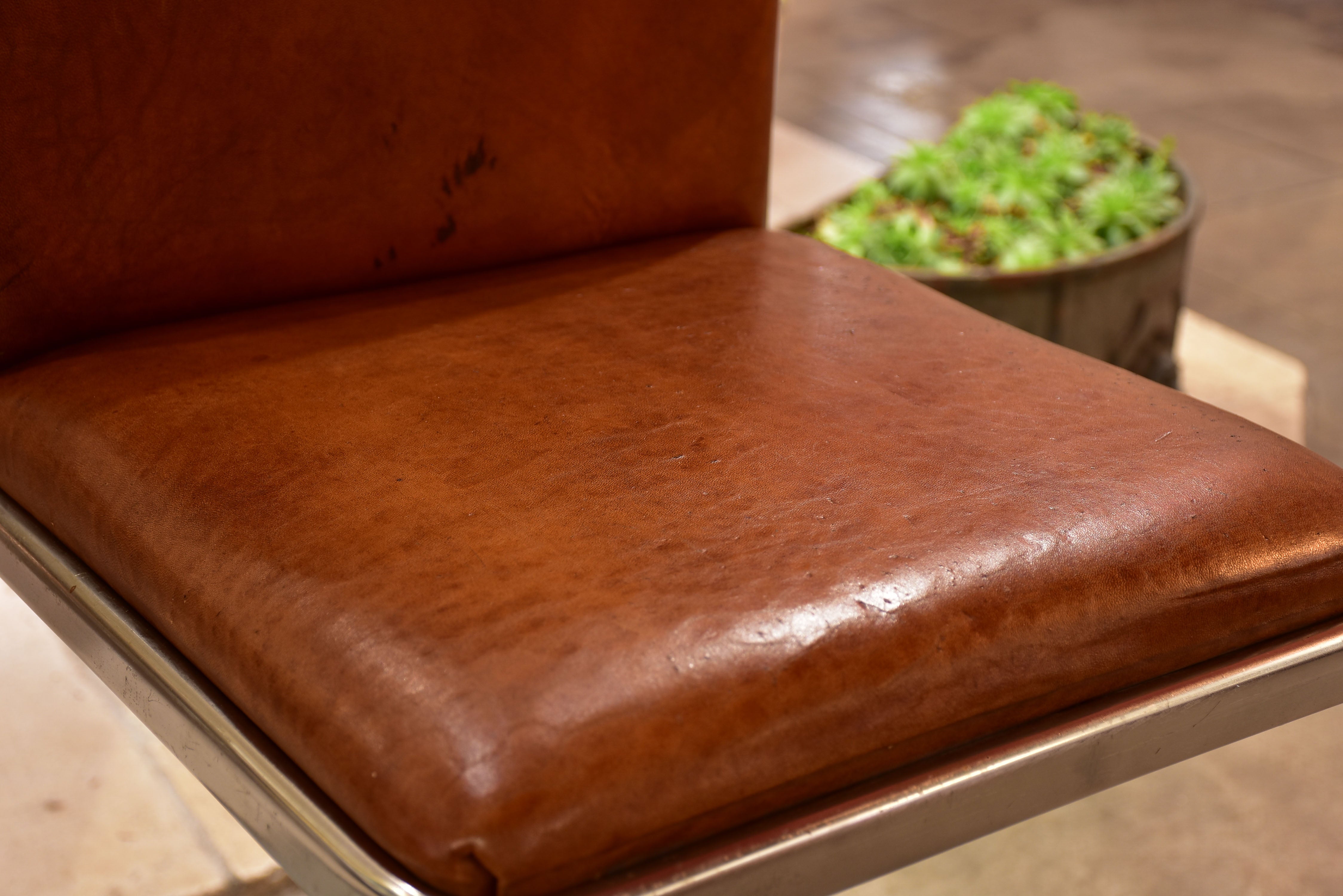 Vintage French leather barstool