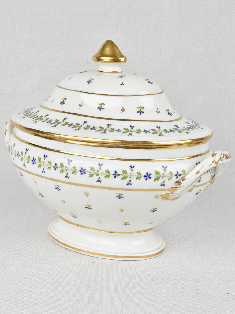 18th century soup tureen gold green & blue flowers