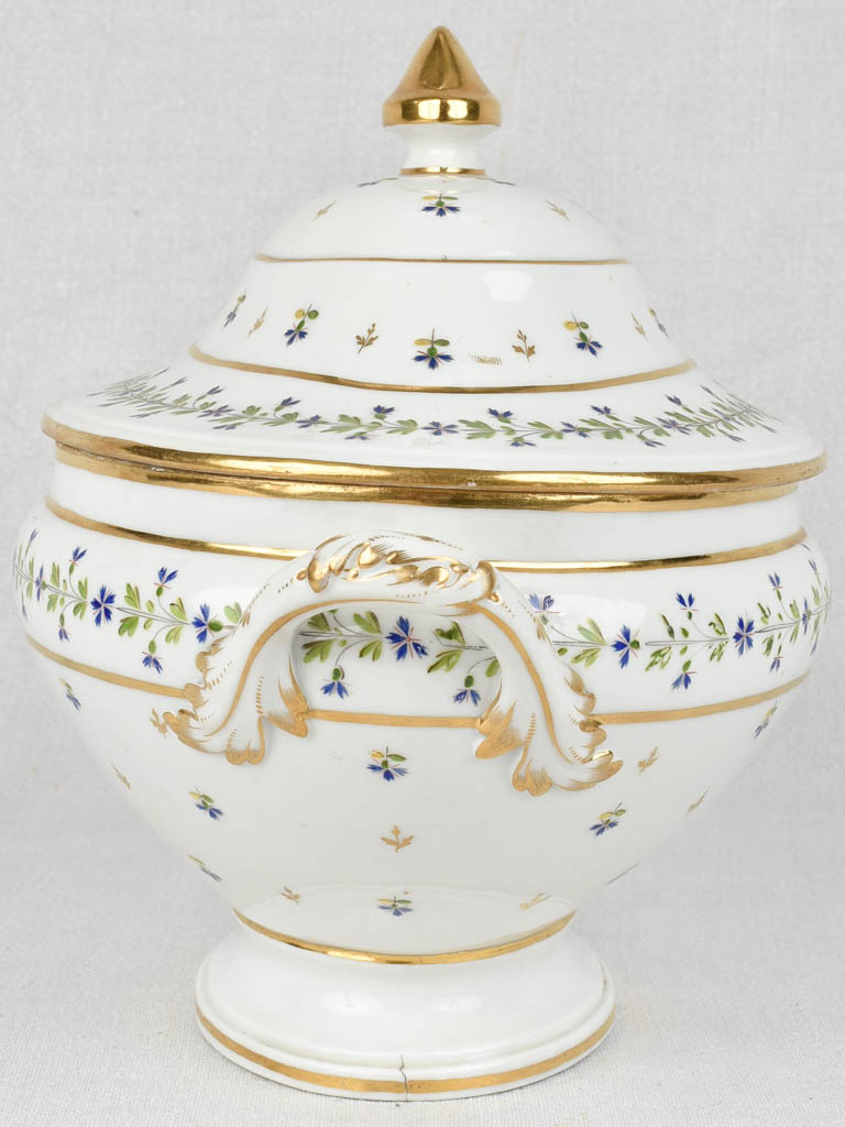 18th century soup tureen gold green & blue flowers