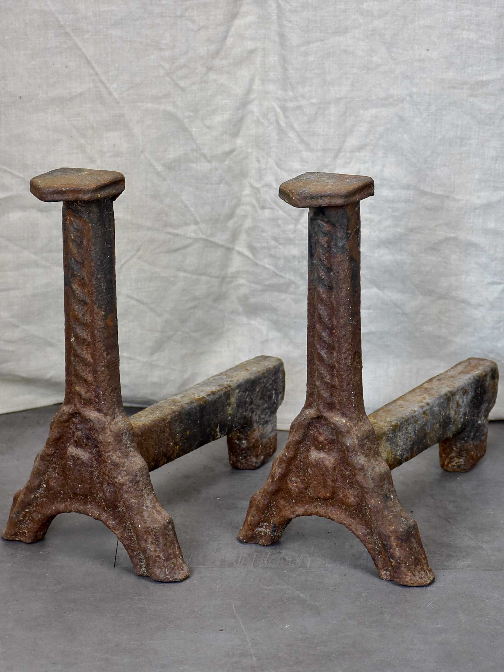 Pair of antique French fireplace andirons